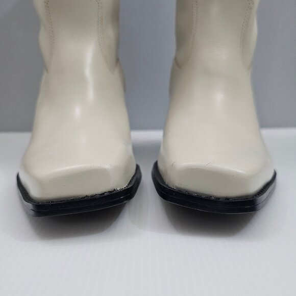 Vince Camuto Sangeti Knee High Boot Womens 9 WIDE Ivory Cream Leather Block Heel - Picture 7 of 16